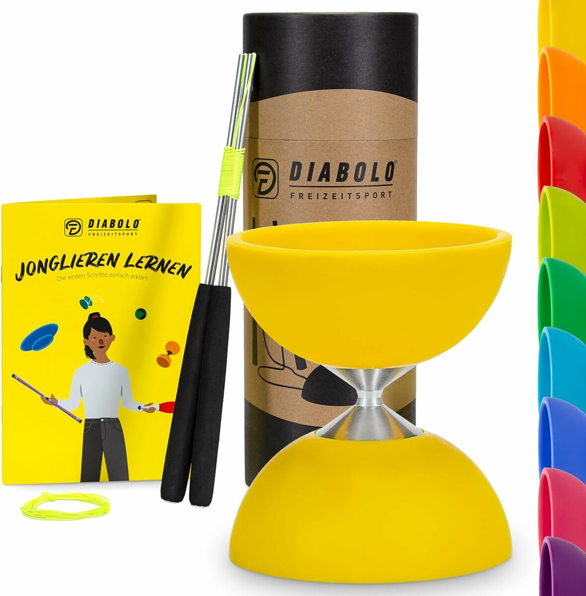 Diabolo Freizeitsport zestaw podstawowy do diabolo, żółty, z pałeczkami