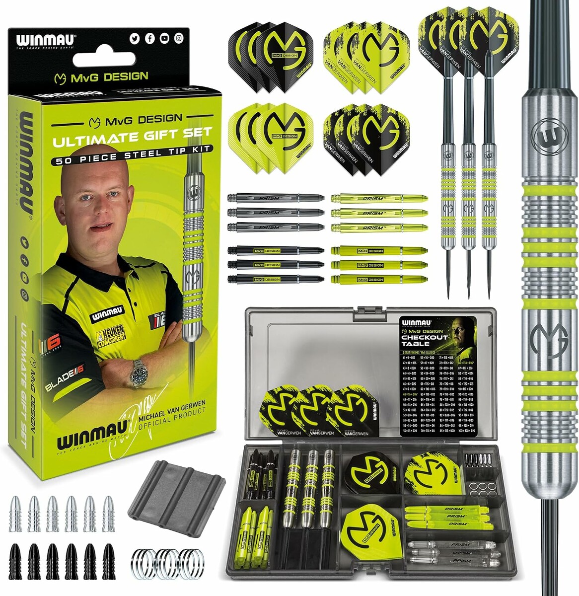 WINMAU MvG – zestaw rzutek stalowych z lotkami, 18 g