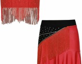 Miaeowve dwuczęściowy strój do tańca latynoskiego, czerwony, cekiny – zdjęcie 3
