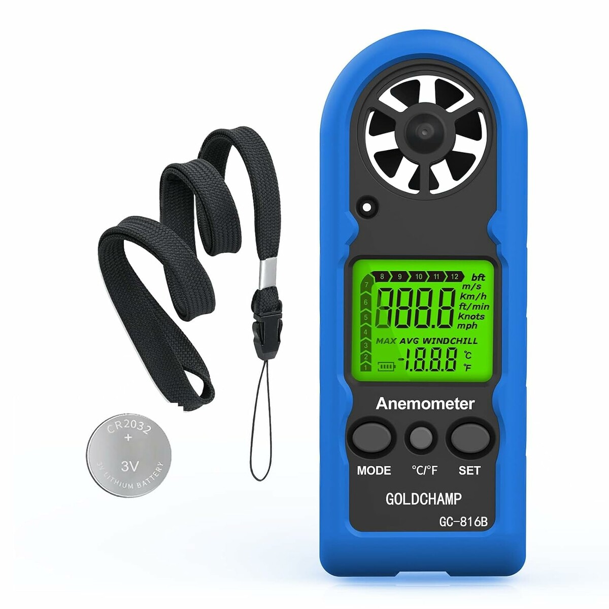 GOLDCHAMP GC-816B - wiatromierz do kitesurfingu, kieszonkowy