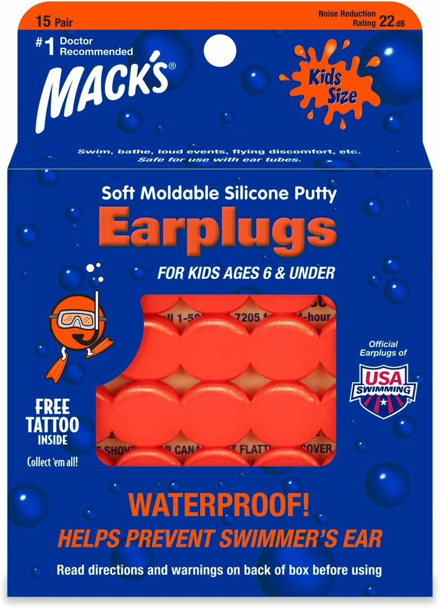 Mack's – silikonowe zatyczki do uszu dla dzieci, 15 par, pomarańczowe