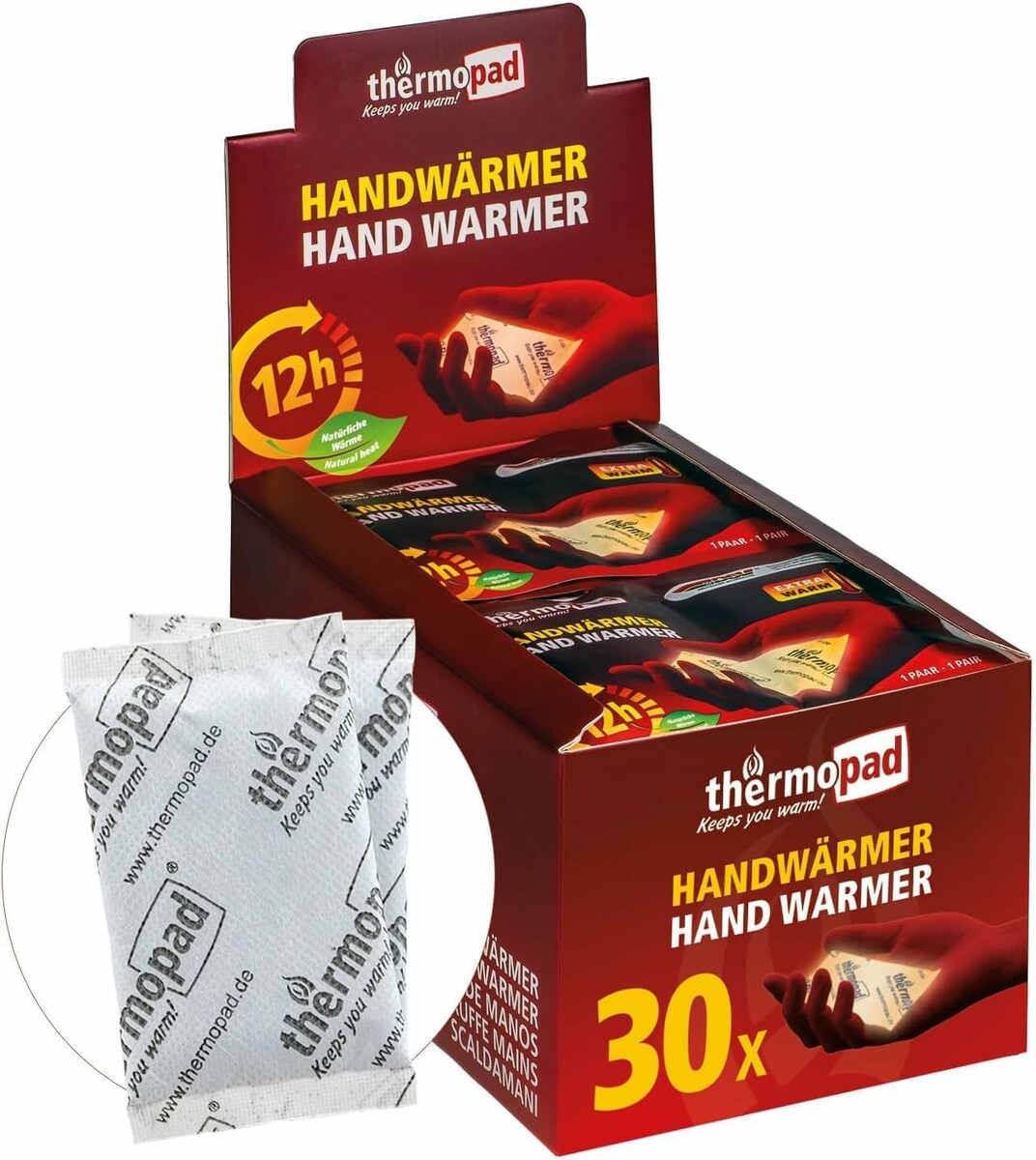 Thermopad Ogrzewacz do dłoni – 30 par jednorazowych wkładek termicznych