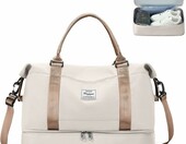 SEAFEW torba podrozna weekendowa 40x30x20 z przegroda na buty, bezowo-brazowa – zdjęcie 1