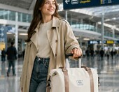 SEAFEW torba podrozna weekendowa 40x30x20 z przegroda na buty, bezowo-brazowa – zdjęcie 2
