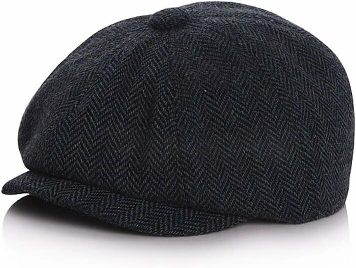 Anshili Beret dziecięcy niebieski, płaska czapka w paski, 51-54 cm