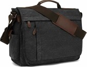 CALIYO Torba szkolna na ramię z płótna, na laptopa 15,6", czarna – zdjęcie 1