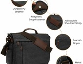 CALIYO Torba szkolna na ramię z płótna, na laptopa 15,6", czarna – zdjęcie 3