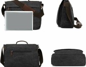 CALIYO Torba szkolna na ramię z płótna, na laptopa 15,6", czarna – zdjęcie 5