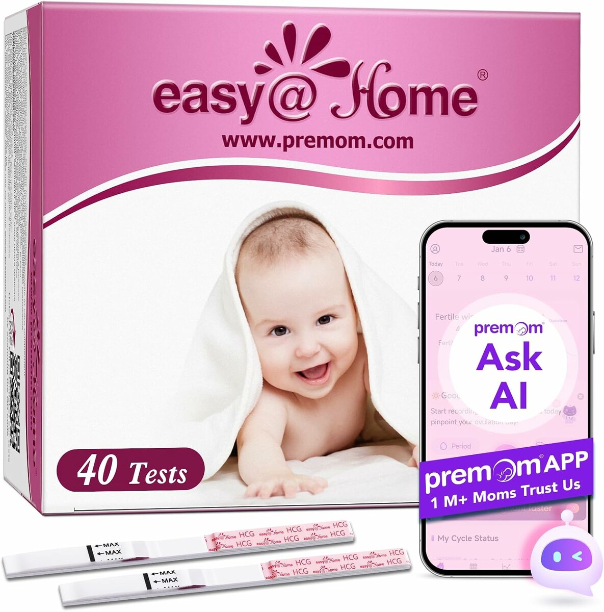 Testy ciążowe paskowe 10 mIU/ml Easy@Home 40HCG (stan nowy)