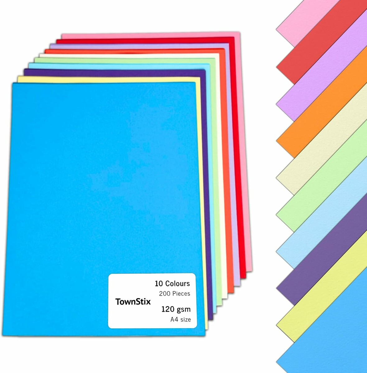 TownStix Papier kolorowy A4 - 200 arkuszy, 10 kolorów, 120 g