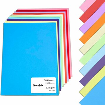 TownStix Papier kolorowy A4 - 200 arkuszy, 10 kolorów, 120 g