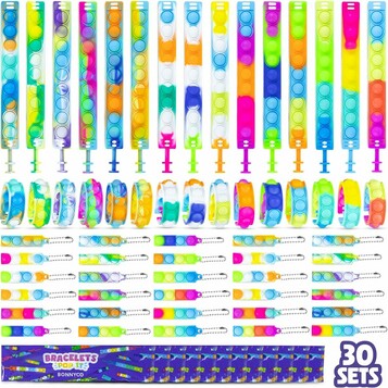 BONNYCO - 30 bransoletek Pop It z breloczkami na przyjęcie dla dzieci