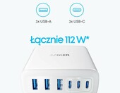 Anker stacja ładująca 6 portów 112 W – 3× USB-C, 3× USB-A, biała – zdjęcie 4
