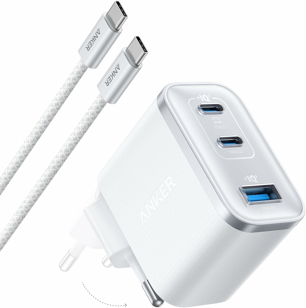 Anker Nano ładowarka sieciowa 70 W, 3 porty USB-C, biała