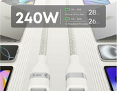 Anker kabel USB-C USB-C 240 W, pleciony, 1,8 m, biały – zdjęcie 5