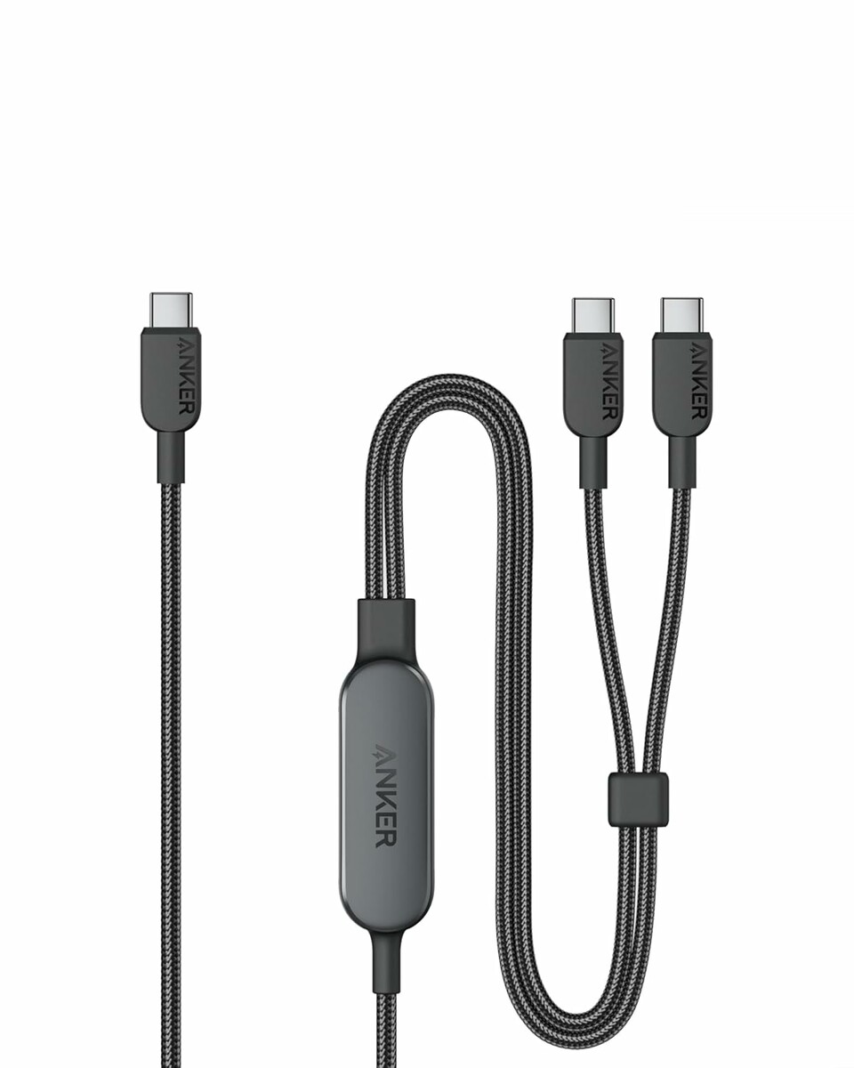 Anker kabel USB-C 2w1 140 W, rozdzielacz na dwa urządzenia, 1,8 m, czarny
