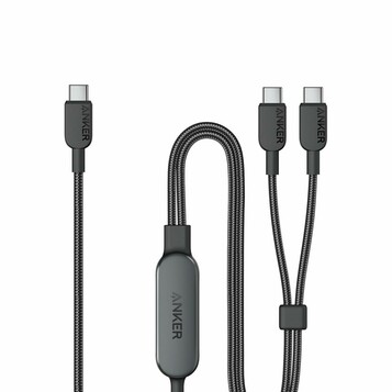 Anker kabel USB-C 2w1 140 W, rozdzielacz na dwa urządzenia, 1,8 m, czarny