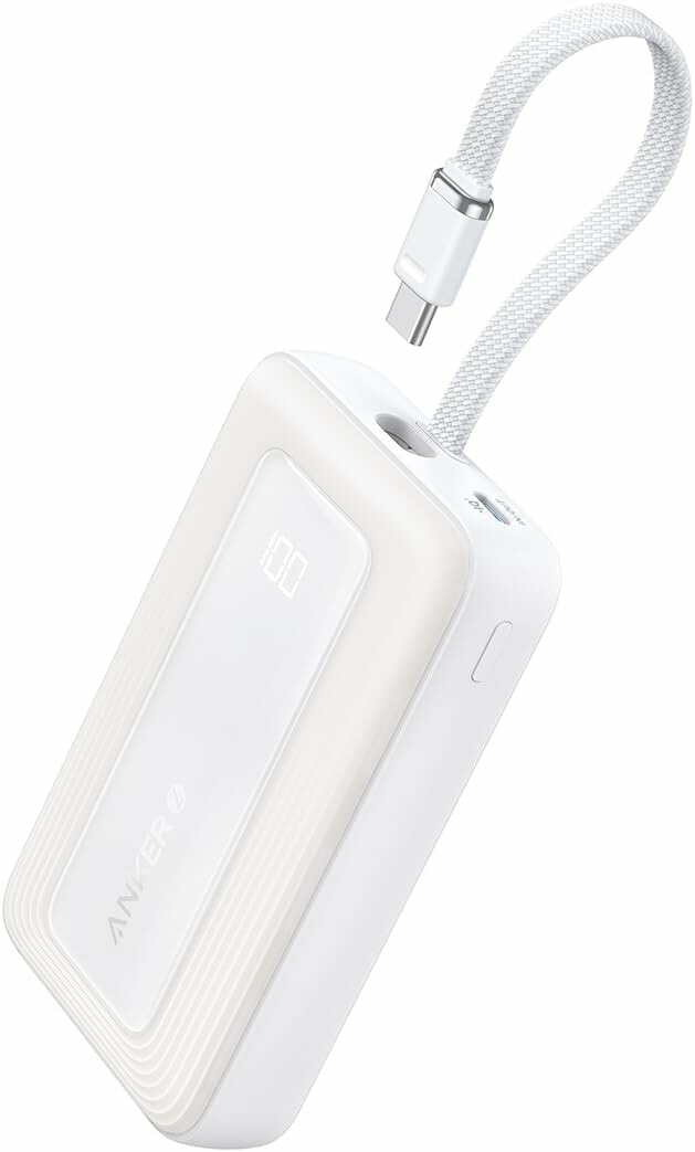 Anker Zolo powerbank 10000 mAh z kablem USB-C, 30 W, biały