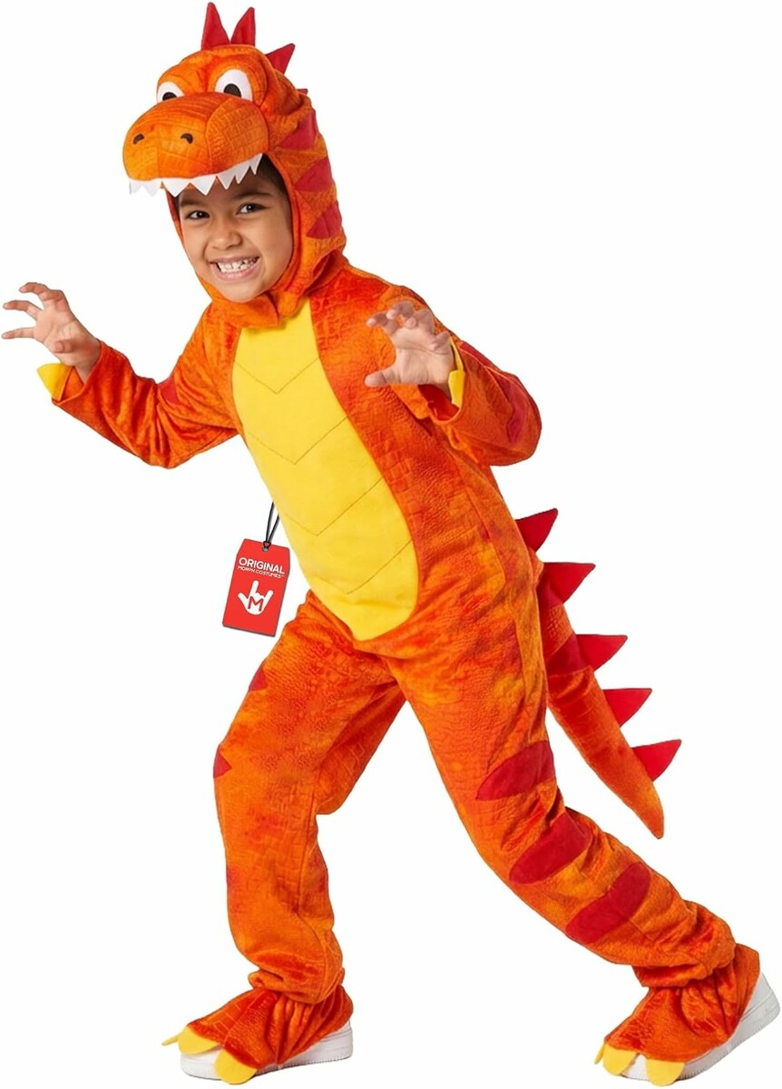 Morph Kostium Dinozaura T-Rex dla dziecka, pomarańczowy, kombinezon z kapturem