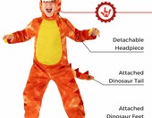 Morph Kostium Dinozaura T-Rex dla dziecka, pomarańczowy, kombinezon z kapturem – zdjęcie 2