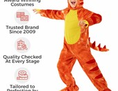 Morph Kostium Dinozaura T-Rex dla dziecka, pomarańczowy, kombinezon z kapturem – zdjęcie 5