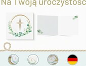 Zaproszenia na chrzest 10 szt. – kartki ze złotym krzyżem i eukaliptusem – zdjęcie 3