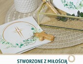 Zaproszenia na chrzest 10 szt. – kartki ze złotym krzyżem i eukaliptusem – zdjęcie 5