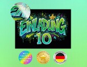 Zaproszenia na 10. urodziny dziecka 12 szt. – kolorowe karty graffiti – zdjęcie 2
