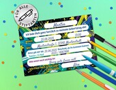 Zaproszenia na 10. urodziny dziecka 12 szt. – kolorowe karty graffiti – zdjęcie 3