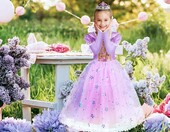 AOOWU Kostium księżniczki dla dziewczynki, fioletowy, 7 elementów – zdjęcie 3