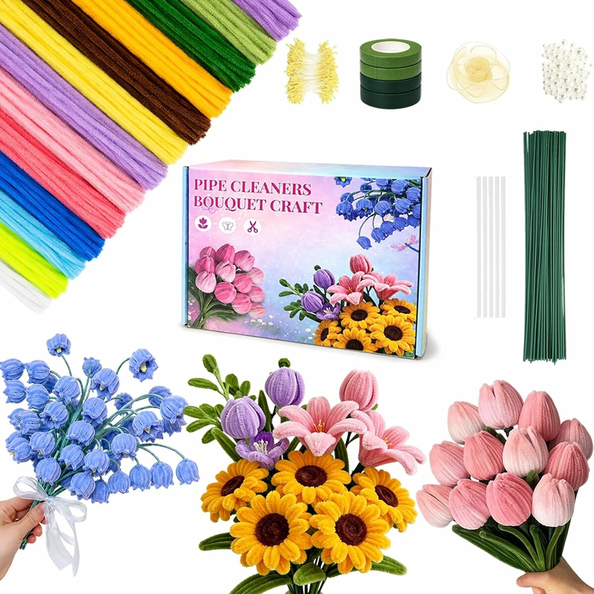 Zestaw florystyczny 950 drucików kreatywnych do kwiatów DIY, 13 kolorów