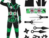 BSBUY Kostium Ninja dla dzieci, zielony, uniseks, 13 elementów – zdjęcie 1