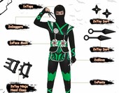 BSBUY Kostium Ninja dla dzieci, zielony, uniseks, 13 elementów – zdjęcie 2