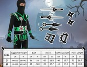 BSBUY Kostium Ninja dla dzieci, zielony, uniseks, 13 elementów – zdjęcie 4