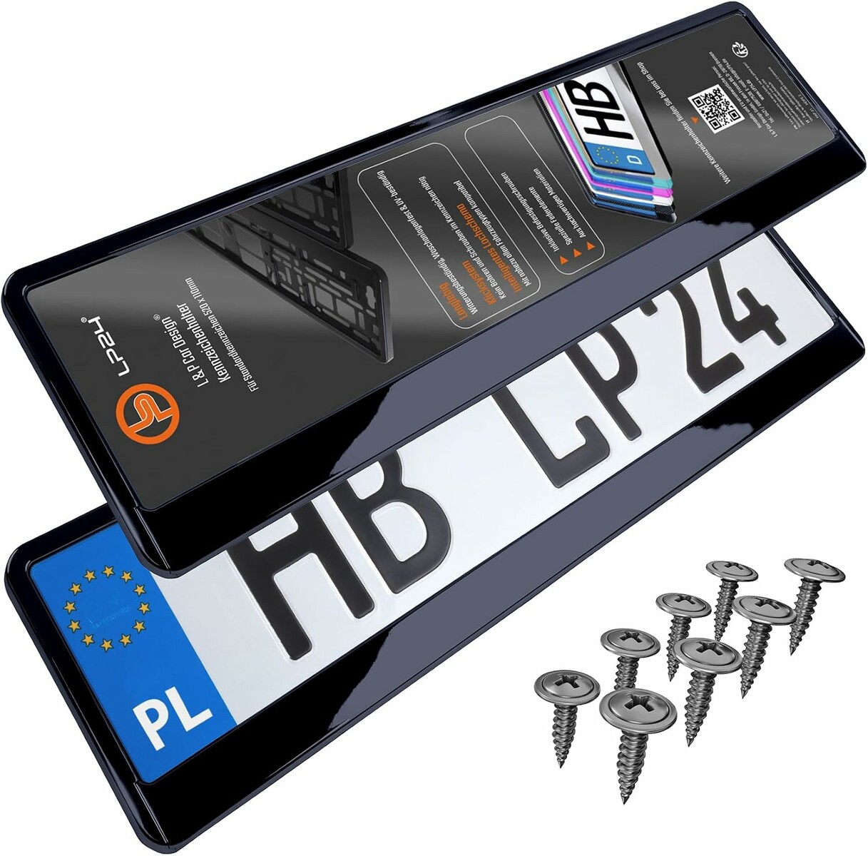 L&P Car Design Ramka na tablicę rejestracyjną – 2 szt., czarny połysk