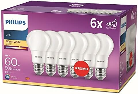 Philips żarówki LED E27 2700K – zestaw 6 szt., ciepła biel