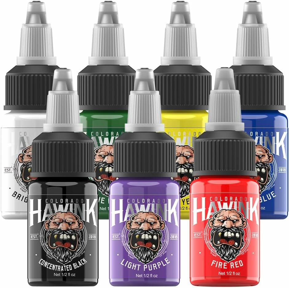 HAWINK Tusz do Tatuażu 7 Kolorów – zestaw pigmentów 7x15 ml