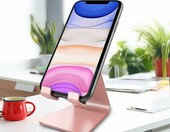 Lucrave aluminiowa podstawka na telefon – stojak biurkowy, różowe złoto – zdjęcie 3