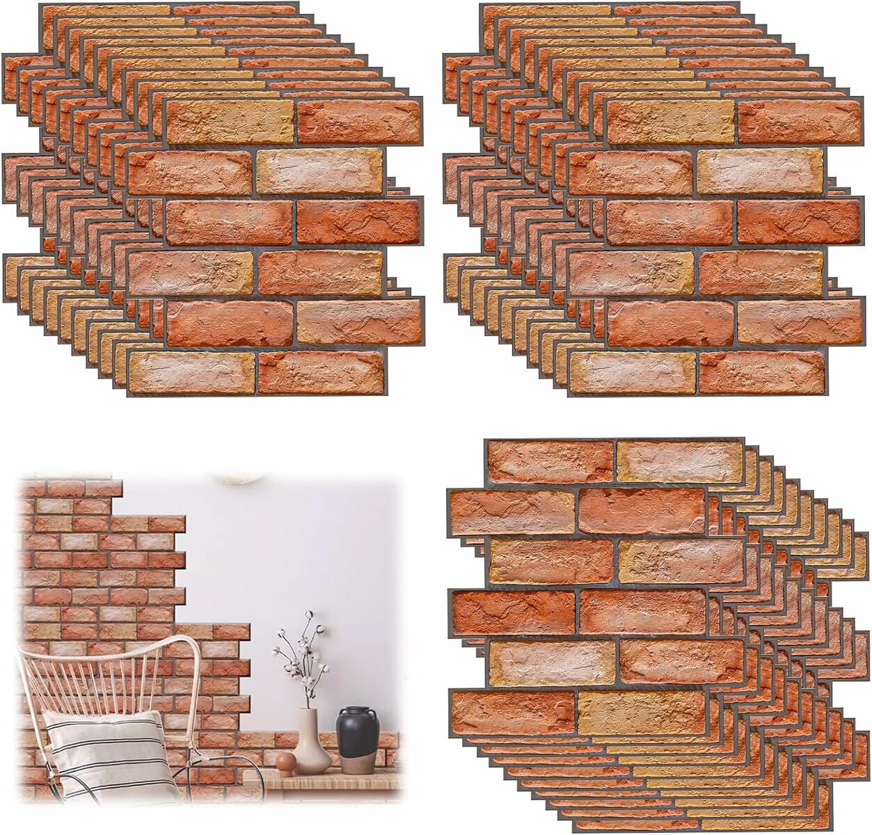 XNZMYN Naklejki ścienne 3D 30 szt. – panele PVC wzór cegły, czerwone