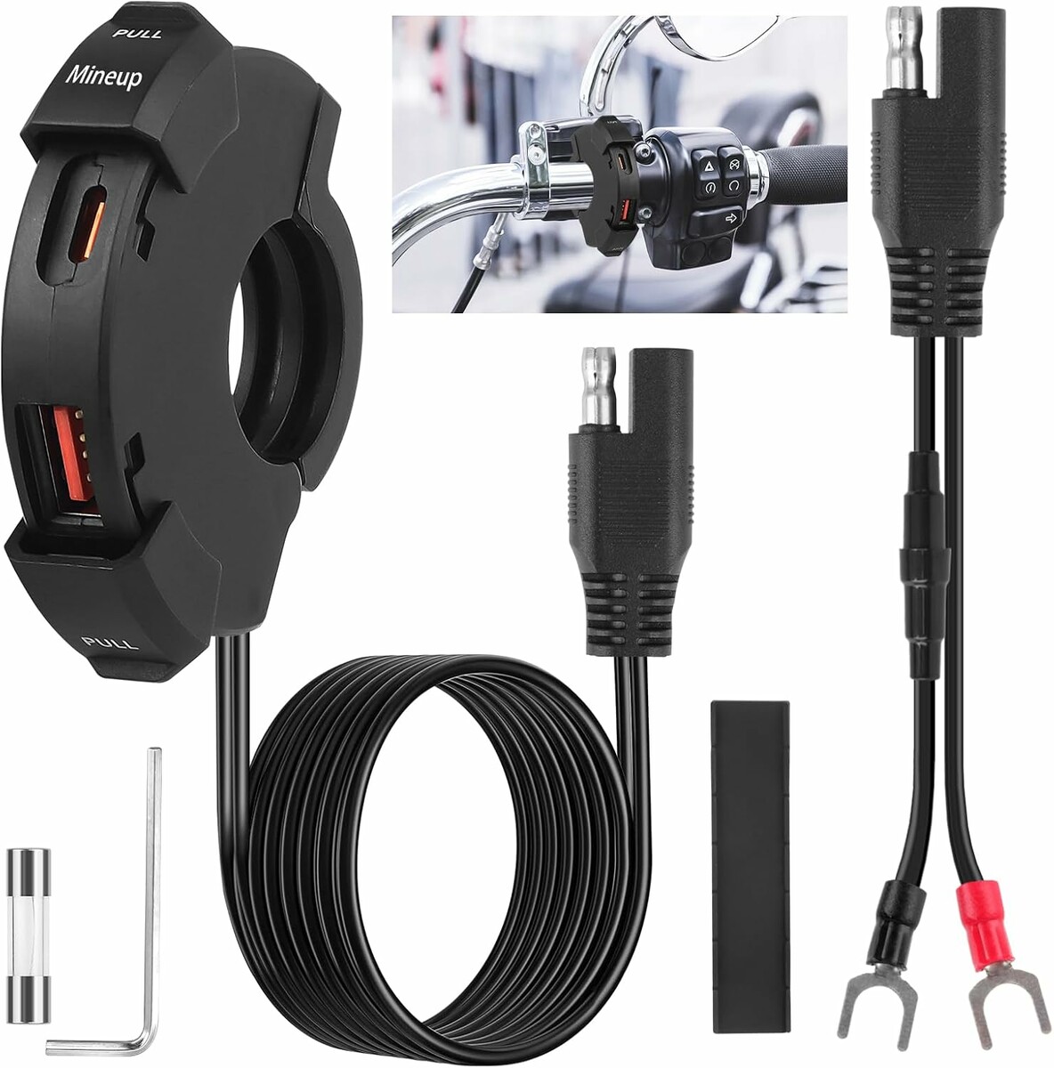 Mineup gniazdo USB do motocykla, szybkie ładowanie 18W + 30W PD