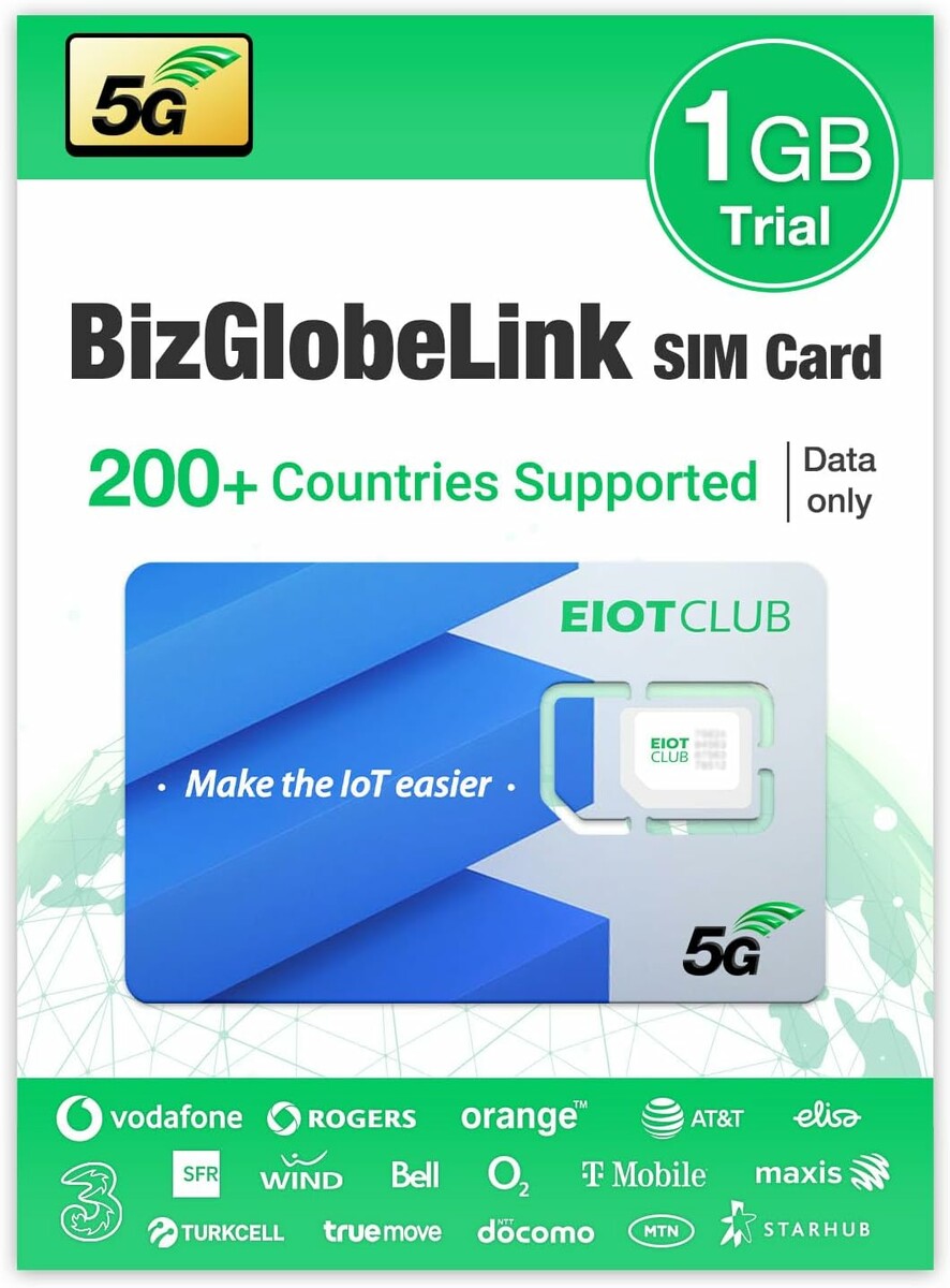 EIOTCLUB BizGlobeLink - zagraniczna karta SIM Prepaid 1 GB, 200+ krajów