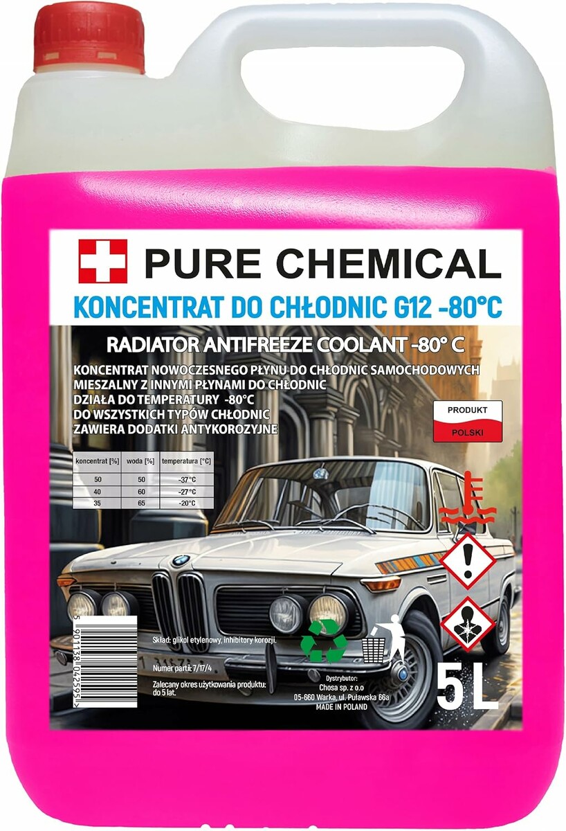 PURE CHEMICAL Płyn do chłodnic G12/G12+ koncentrat 5L – płyn chłodniczy