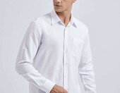 HISDERN Koszula męska Oxford z długim rękawem – elegancka, biała – zdjęcie 4