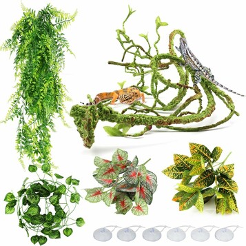 QUOZUO Sztuczne rośliny do terrarium – zestaw pnączy i lian z przyssawkami