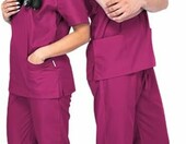 Mazalat Komplet medyczny unisex – bluza i spodnie scrubs, bordowy – zdjęcie 1