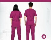 Mazalat Komplet medyczny unisex – bluza i spodnie scrubs, bordowy – zdjęcie 2