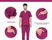 Mazalat Komplet medyczny unisex – bluza i spodnie scrubs, bordowy – zdjęcie 3