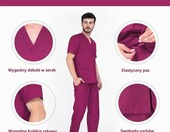 Mazalat Komplet medyczny unisex – bluza i spodnie scrubs, bordowy – zdjęcie 4
