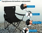 Krzesło turystyczne LINUMA składane, czarne – z podłokietnikami i torbą – zdjęcie 4