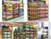Fivaz regał ekspozycyjny sklepowy 5 półek, 12 haczyków, kółka, czarny – zdjęcie 4